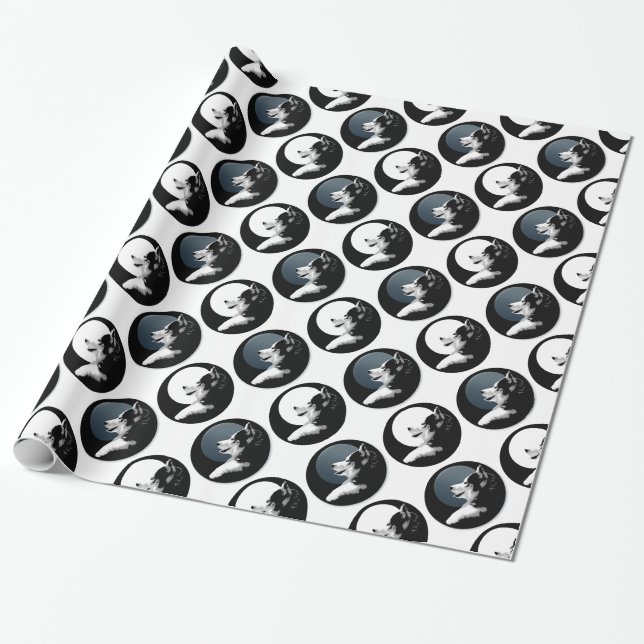 Cadeau Papier Husky Wrapper Papier Husky Puppy Sled (Déroulé)