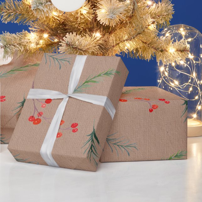 Cadeau Papier Kraft Rustique aux couleurs de l'hiver Épin (Vacances)