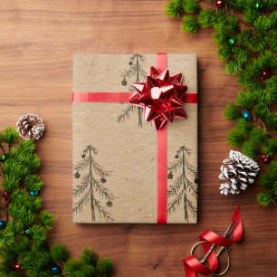 Cadeau Papier Kraft Rustique Croquis d'Arbre de Noël Mi