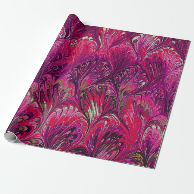 CADEAU PAPIER MARBÉ, MOTIF PINK PEACOCK ABSTRAIT (Déroulé)