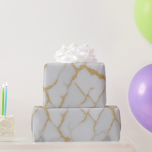 Cadeau Papier Marbré Blanc & Veines Dorées | Papier d'Emb (Cadeaux de fête)
