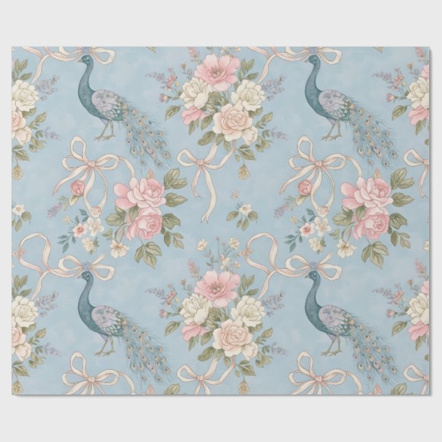 Cadeau Papier mariage Enveloppé De Floraux Et De Peacocks (Plat)