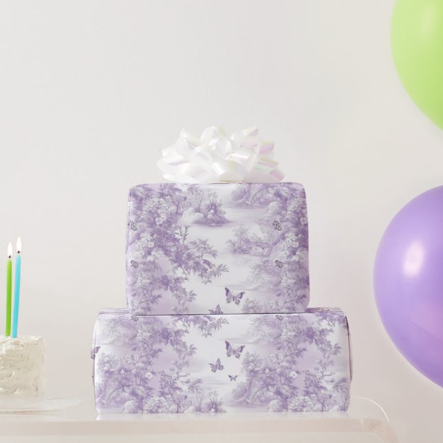 Cadeau Papier Mariage Papillons Violets Sur Fond Violet  (Cadeaux de fête)