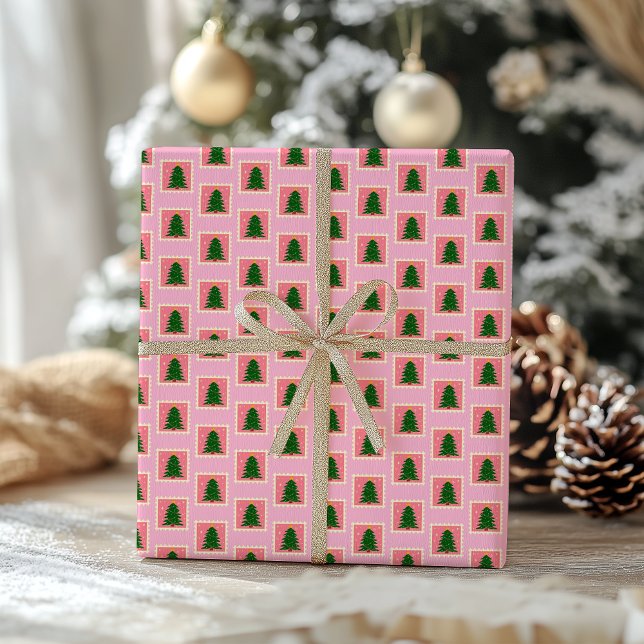 Cadeau Papier moderne vert et rose d'enveloppement de Noë (Créateur téléchargé)