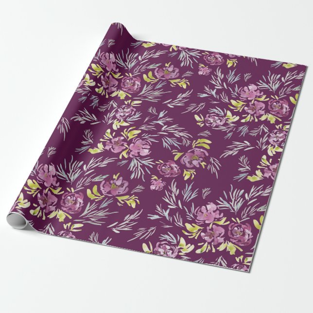 Cadeau Papier Motif à aquarelle violet (Déroulé)