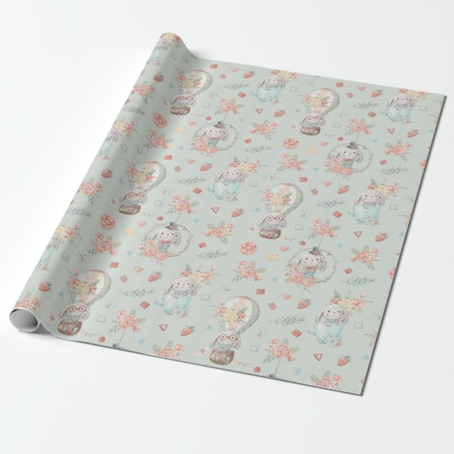 Cadeau Papier Motif à enveloppement de lapins mignons (Déroulé)