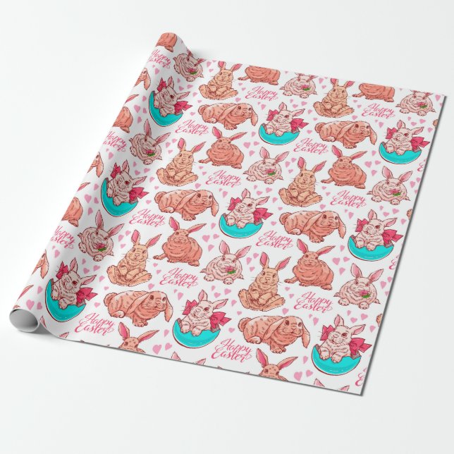 Cadeau Papier Motif à enveloppement de lapins mignons (Déroulé)