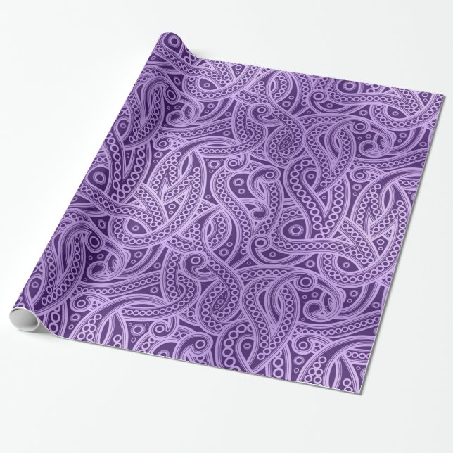 Cadeau Papier Motif Abstrait Paisley violet foncé (Déroulé)
