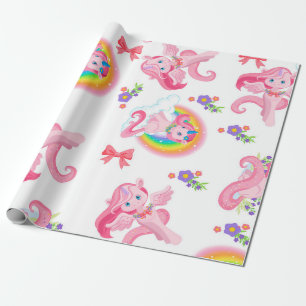 Cadeau Papier Motif arc-en-ciel rose pour fille Unicorne