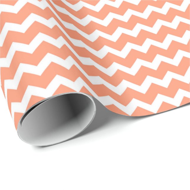Cadeau Papier Motif Chevron blanc corail (Coin rond)