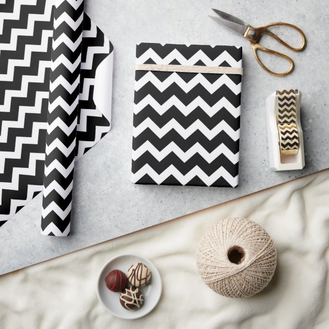 Cadeau Papier motif Chevron noir et blanc (Artisanat)