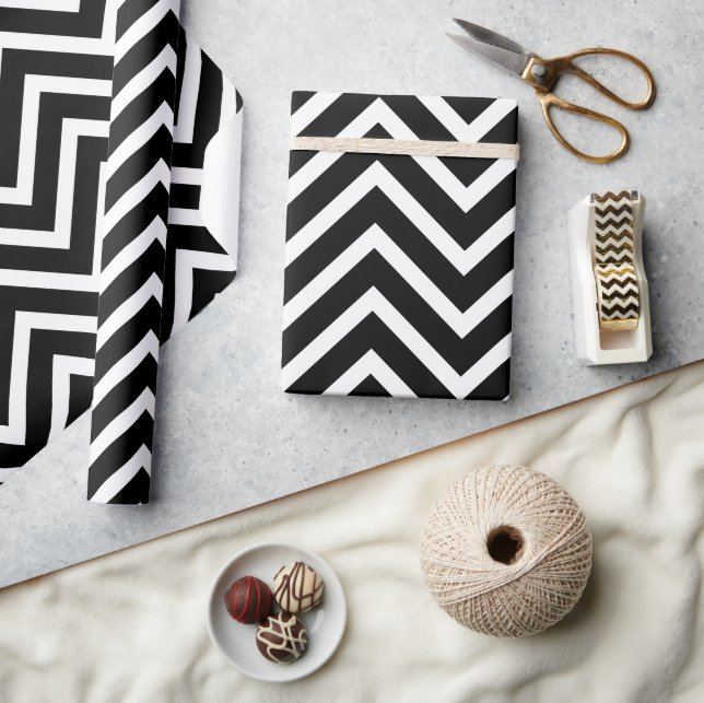 Cadeau Papier Motif Chevron noir et blanc (Artisanat)