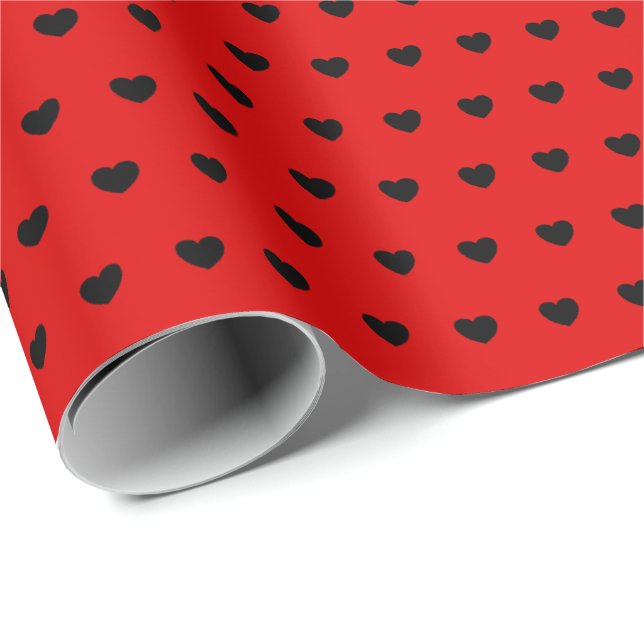 Cadeau Papier Motif Chic Rouge Et Noir Coeurs (Coin rond)