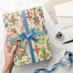 Cadeau Papier motif coloré Floral médiéval