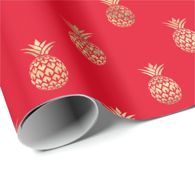 Cadeau Papier Motif d'enrobage Tropical Red Gold (Coin rond)
