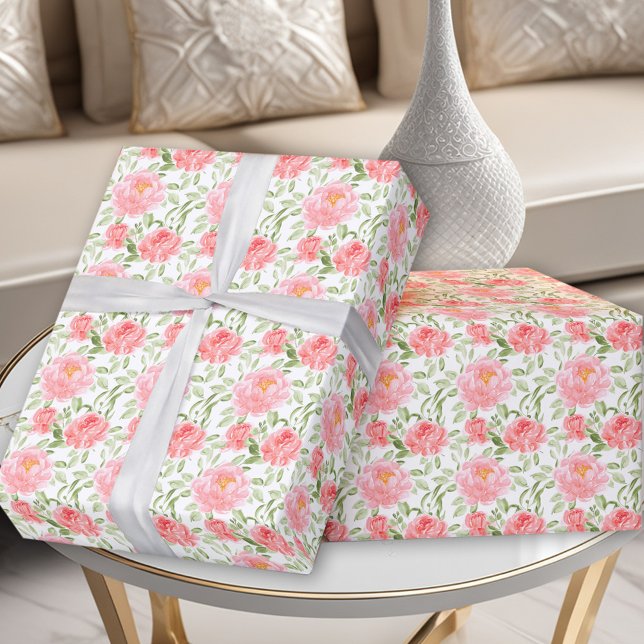 Cadeau Papier Motif d'enveloppement de pivoine d'aquarell (Watercolor Peony Pattern Wrapping Paper)
