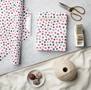 Cadeau Papier Motif rose gris Pois