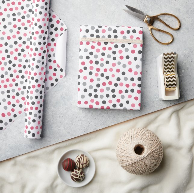 Cadeau Papier Motif rose gris Pois (Artisanat)