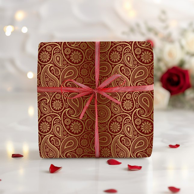Cadeau Papier Motif rouge & or Paisley (Créateur téléchargé)