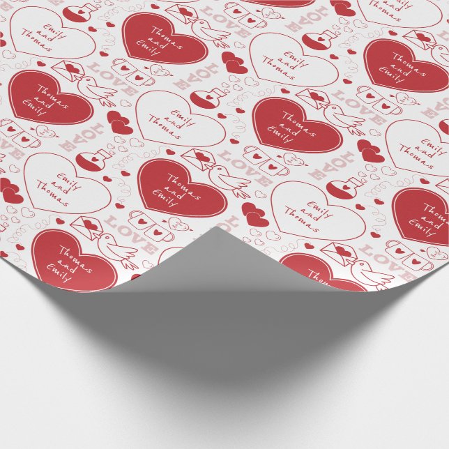 Cadeau Papier Motif Valentine - Rouge sur blanc (Coin)