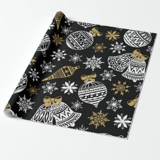 Cadeau Papier noir avec papier Motif de Noël blanc