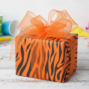 Cadeau Papier Orange Fluorescent Petit Imprimé Zèbre