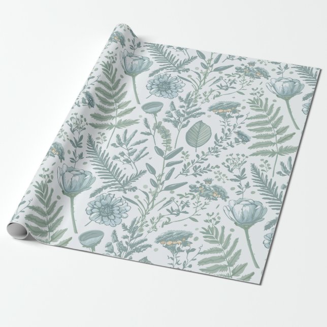Cadeau Papier peint bleu Floral (Déroulé)