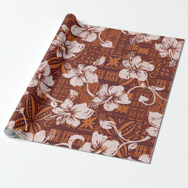 Cadeau Papier peint pour fleurs d'hibiscus vintage hawaïe (Déroulé)