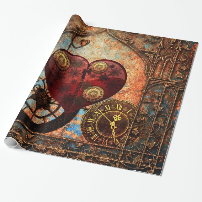 Cadeau Papier peint vintage de coeurs de Steampunk (Déroulé)