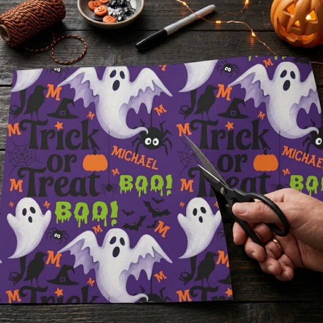 Cadeau Papier personnalisé Violet Fantôme  Monogramme Nom (Créateur téléchargé)