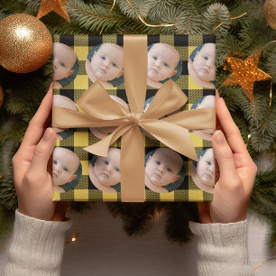 Cadeau Papier Plaid Jaune et Emballage Photo Moderne