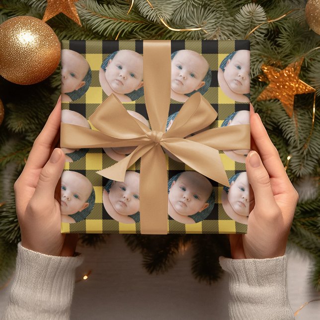Cadeau Papier Plaid Jaune et Emballage Photo Moderne (Créateur téléchargé)
