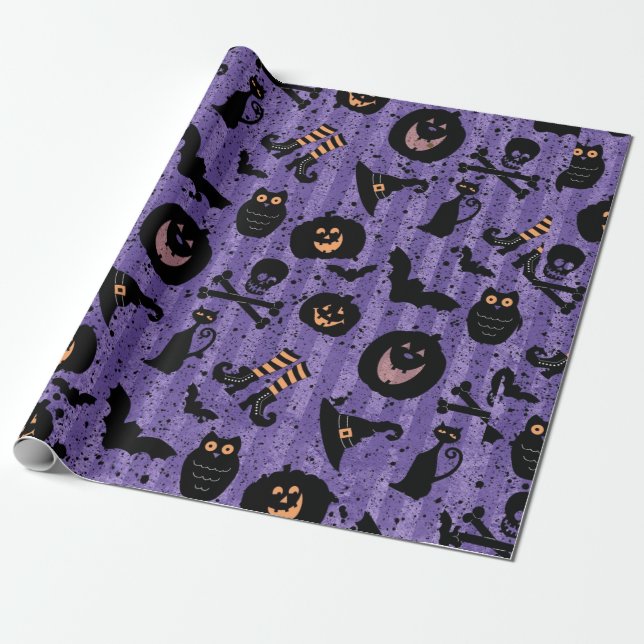 Cadeau Papier pourpre de hibou de casquette de sorcière (Déroulé)