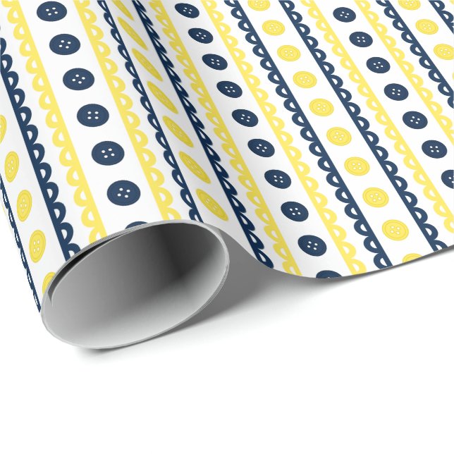 Cadeau Papier rayé prépa Navy & Jaune pour l'artisanat et (Coin rond)
