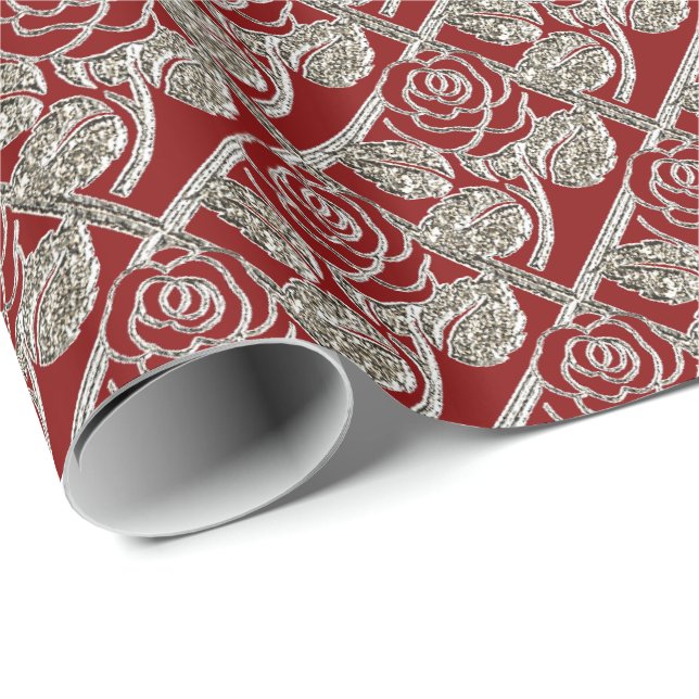 Cadeau Papier Rose-03-Rouge à enveloppement argent-cadeau (Coin rond)