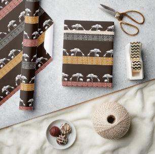 Cadeau Papier Safari Elephant Et Giraffe Africain