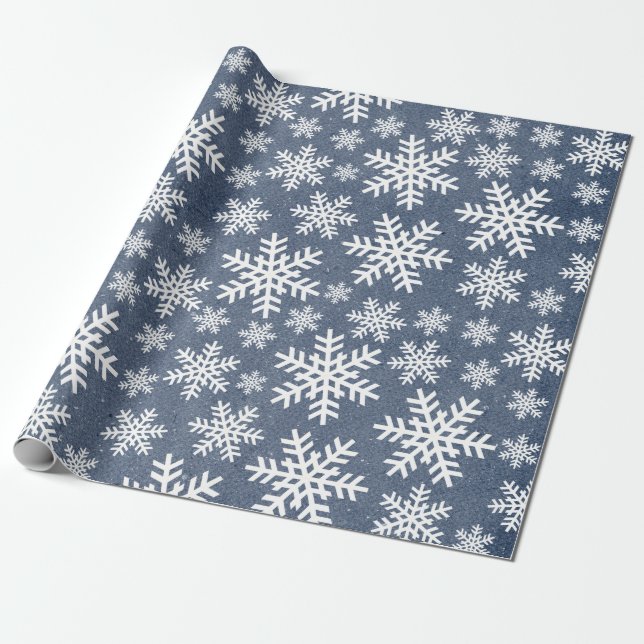 Cadeau Papier Snowflake Blue Holiday Motif d'hiver (Déroulé)