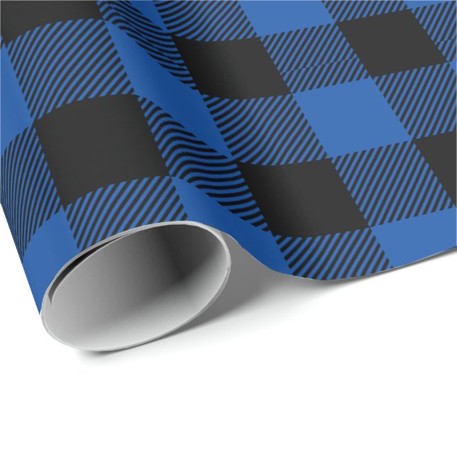 Cadeau Papier Tartan à carreaux bleu noir rétro de Noël (Coin rond)