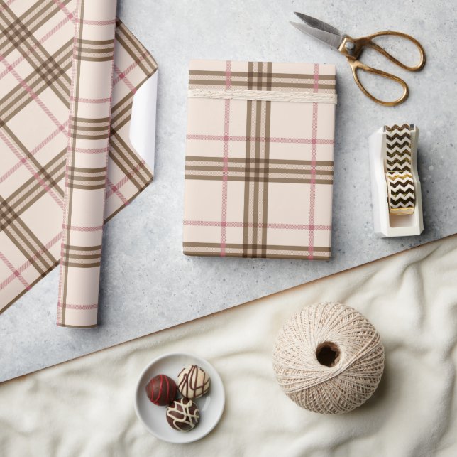 Cadeau Papier Tartan Brown Beige (Artisanat)