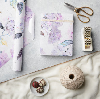 Cadeau Papier Tissu d'Hydrangée violette en aquarelle