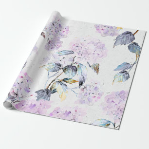 Cadeau Papier Tissu d'Hydrangée violette en aquarelle
