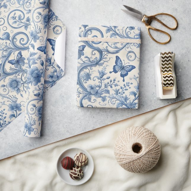 Cadeau Papier Toile Papillons Floral Vintage  (Artisanat)