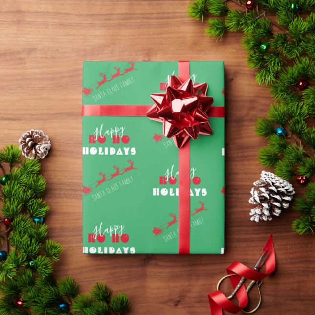 Cadeau Papier vert père Noël Sleigh Holiday (Cadeau de vacances)
