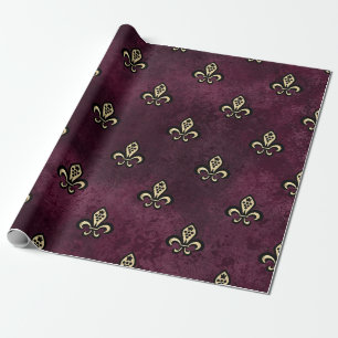 Cadeau Papier vintage Paris Bourgogne et or Fleur de Lis