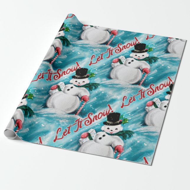 Cadeau Papier Vintage Snowman "Let It Snow" (Déroulé)