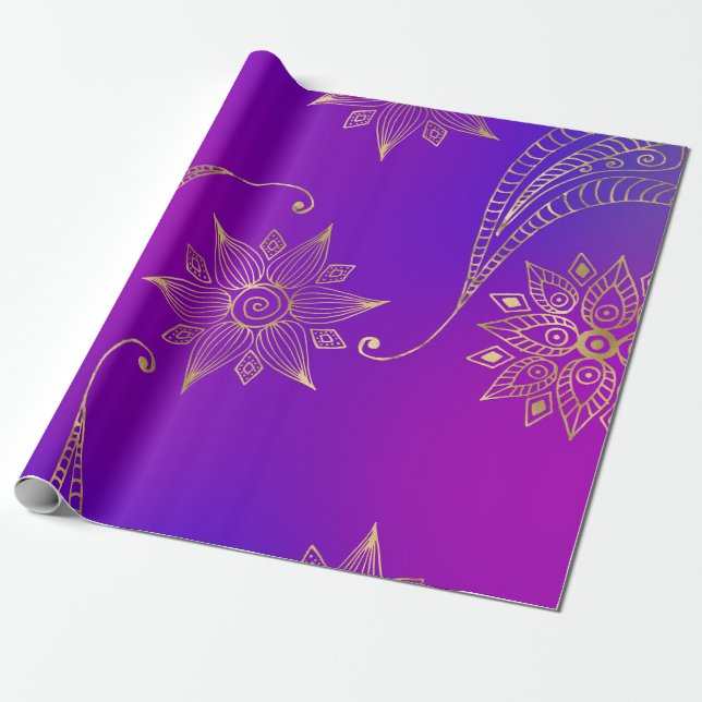 Cadeau Papier violet et or Bollywood arabe (Déroulé)