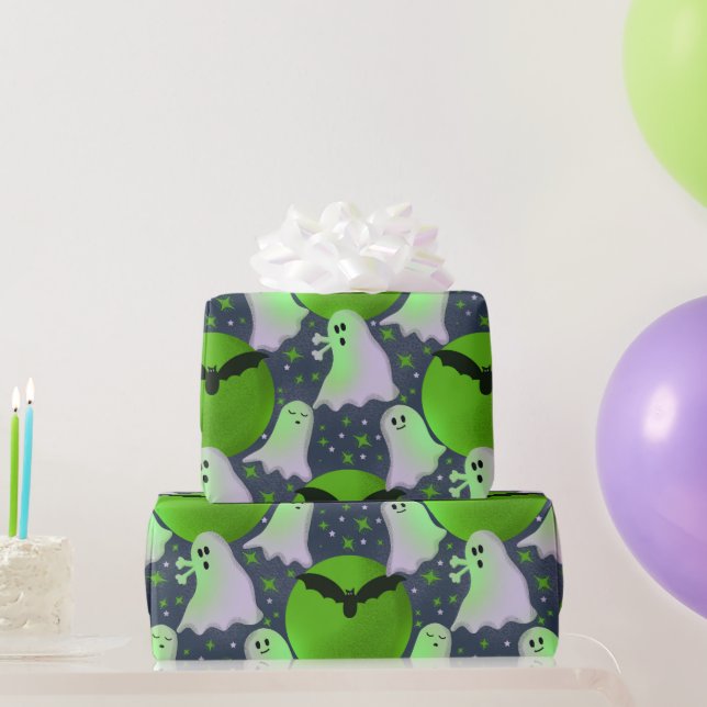 Cadeau Pas si éffrayant fantômes papier d'emballage vert (Cadeaux de fête)