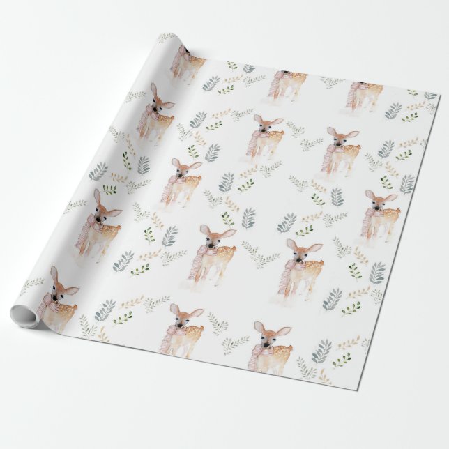 Cadeau Pastel Christmas Cute Deer Papier d'enveloppement  (Déroulé)
