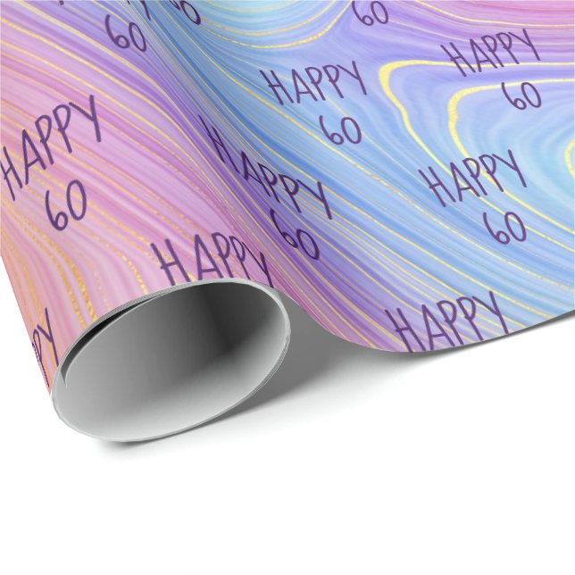 Cadeau Pastel Rainbow Swirl 60e Anniversaire Papier d'env (Coin rond)