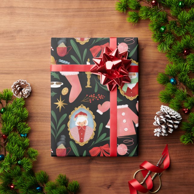 Cadeau père Noël et mme claus papier d'emballage (Cadeau de vacances)